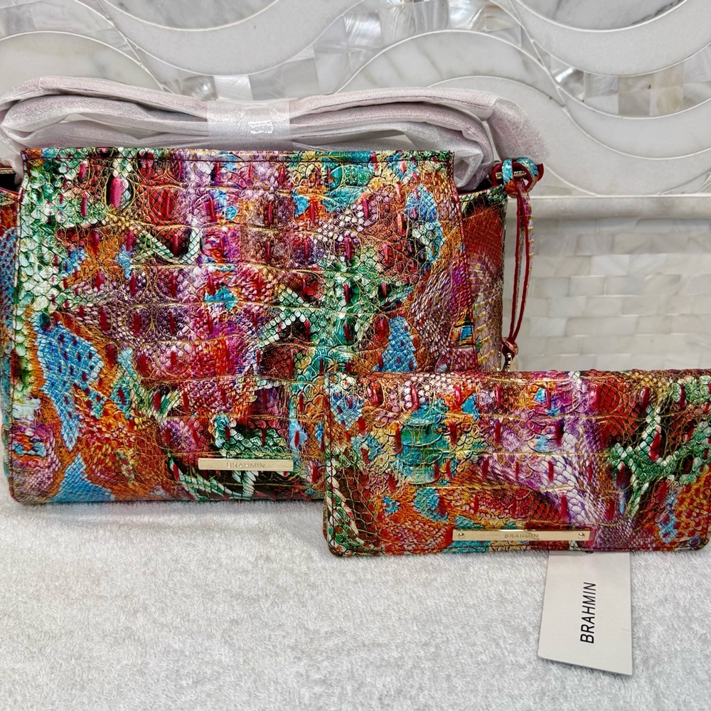 NWT Brahmin Hillary and Ady wallet in Reservoir Melboure Multi Crossbody bag